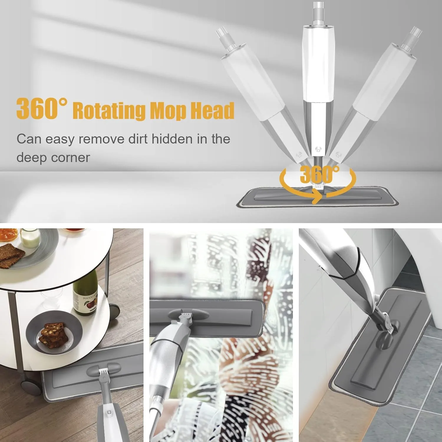 Spray Mop for Floor Cleaning - Microfiber Wet Floor Mop with 3 Washable Pads and Refillable Bottle, Flat Mop with Sprayer for Kitchen Wood Hardwood Laminate Tile Floors Dust Cleaning