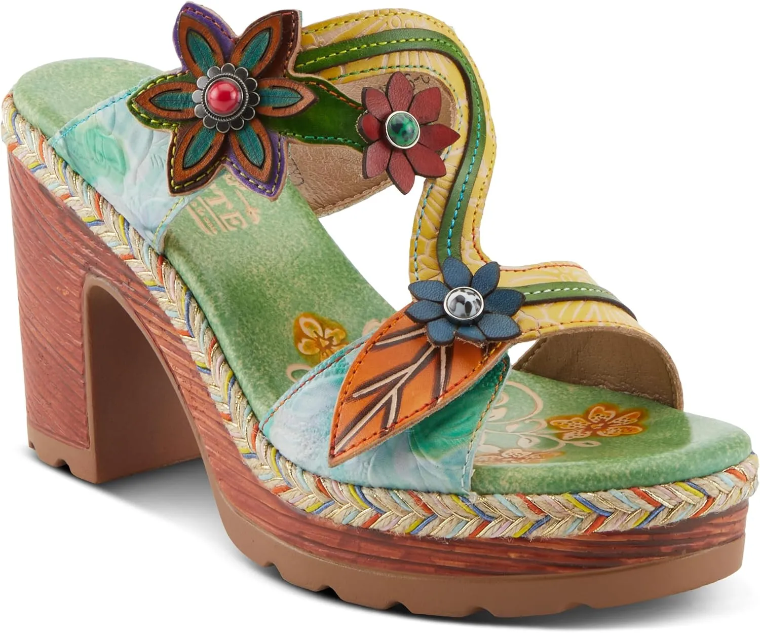 Spring Step L'Artiste Women's DREAMT Hand-Painted Slide Sandals - Lightweight Platform, Multicolor Jute Wrapping