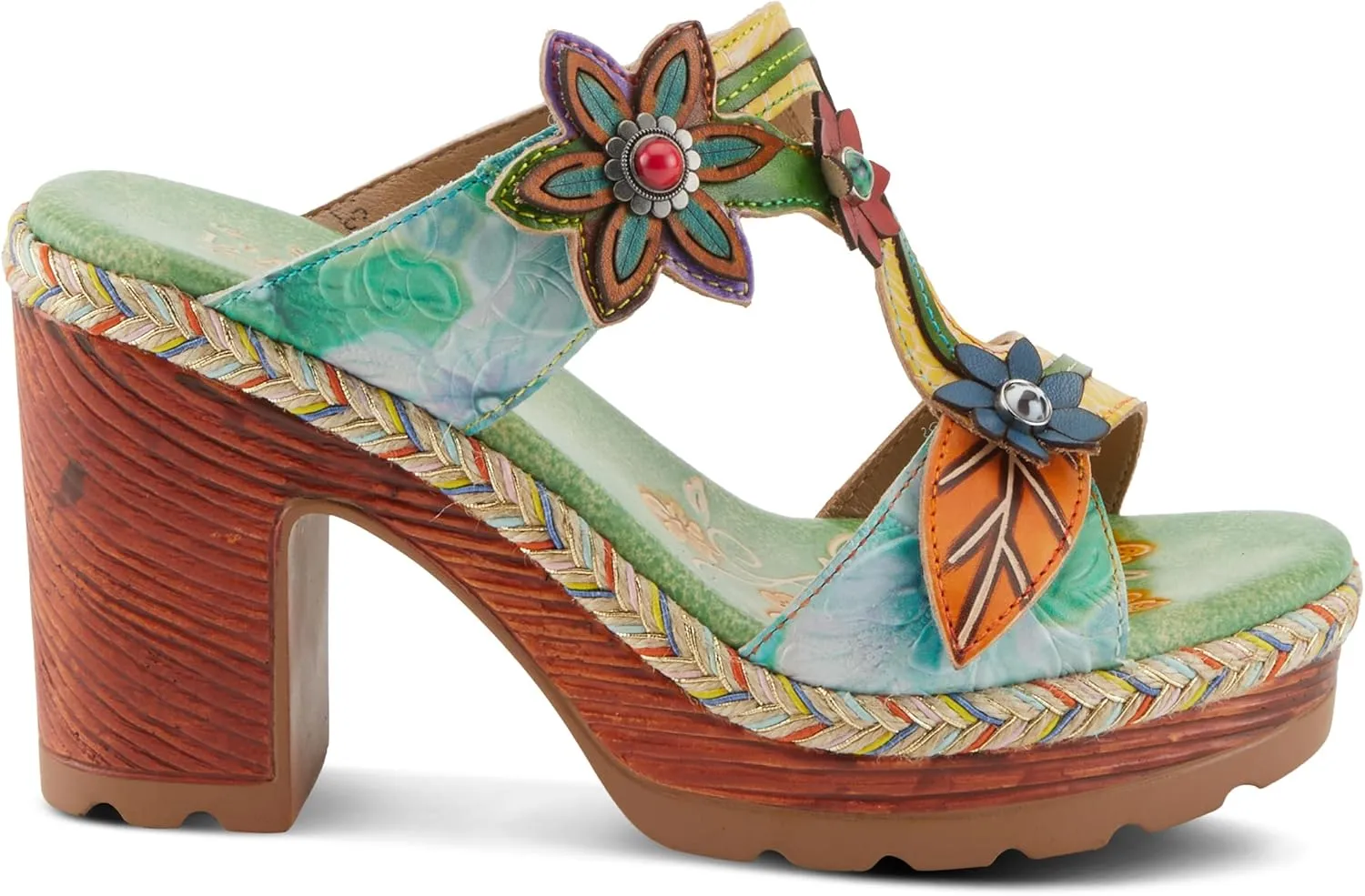 Spring Step L'Artiste Women's DREAMT Hand-Painted Slide Sandals - Lightweight Platform, Multicolor Jute Wrapping
