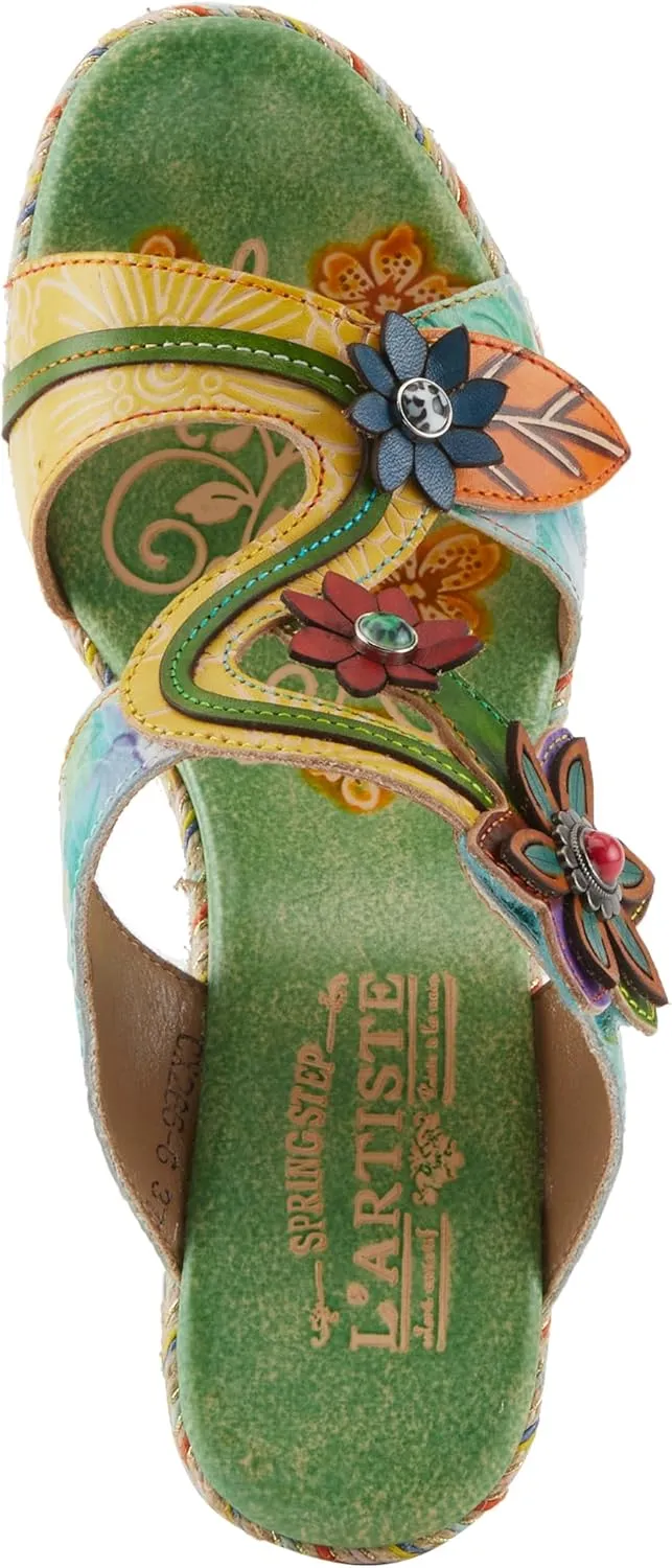 Spring Step L'Artiste Women's DREAMT Hand-Painted Slide Sandals - Lightweight Platform, Multicolor Jute Wrapping