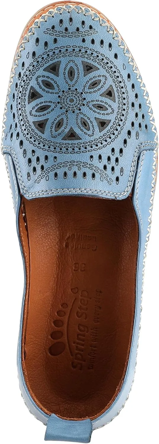 Spring Step Women's Ingrid Slip-On Premium Leather Loafers - Laser Cutout Design, Elastic Goring, Lightweight Flat Sole