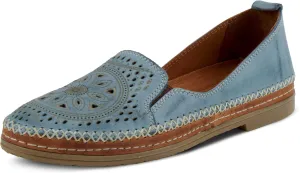 Spring Step Women's Ingrid Slip-On Premium Leather Loafers - Laser Cutout Design, Elastic Goring, Lightweight Flat Sole