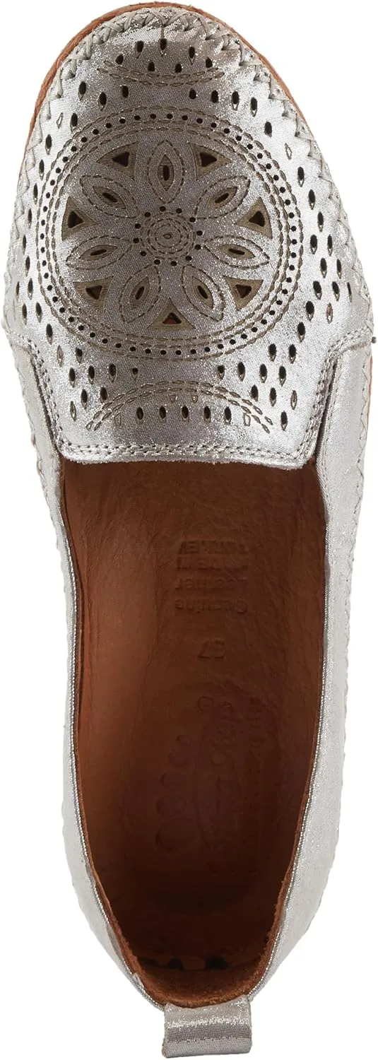 Spring Step Women's Ingrid Slip-On Premium Leather Loafers - Laser Cutout Design, Elastic Goring, Lightweight Flat Sole