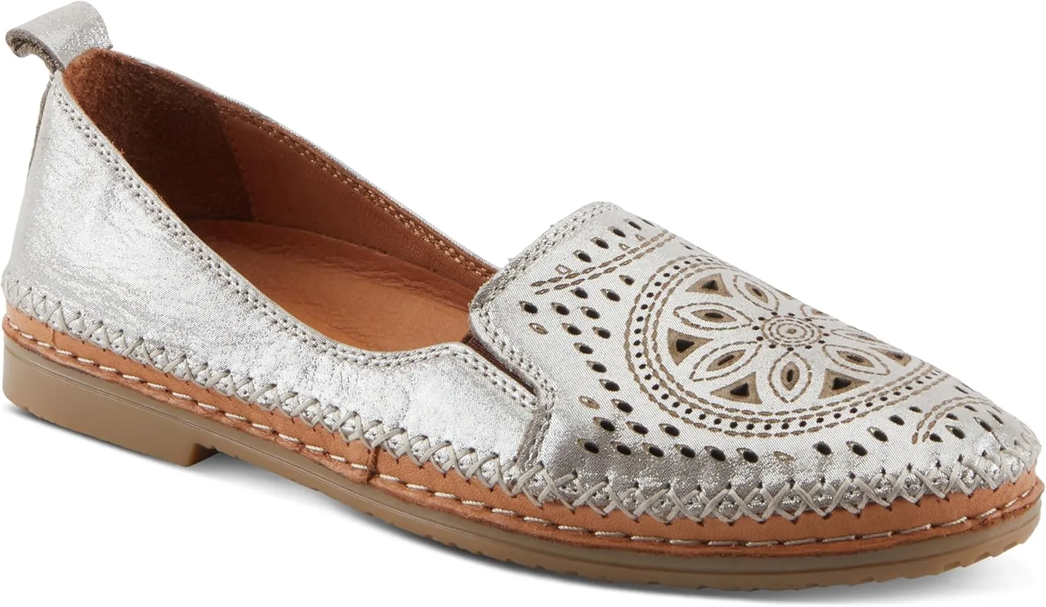 Spring Step Women's Ingrid Slip-On Premium Leather Loafers - Laser Cutout Design, Elastic Goring, Lightweight Flat Sole