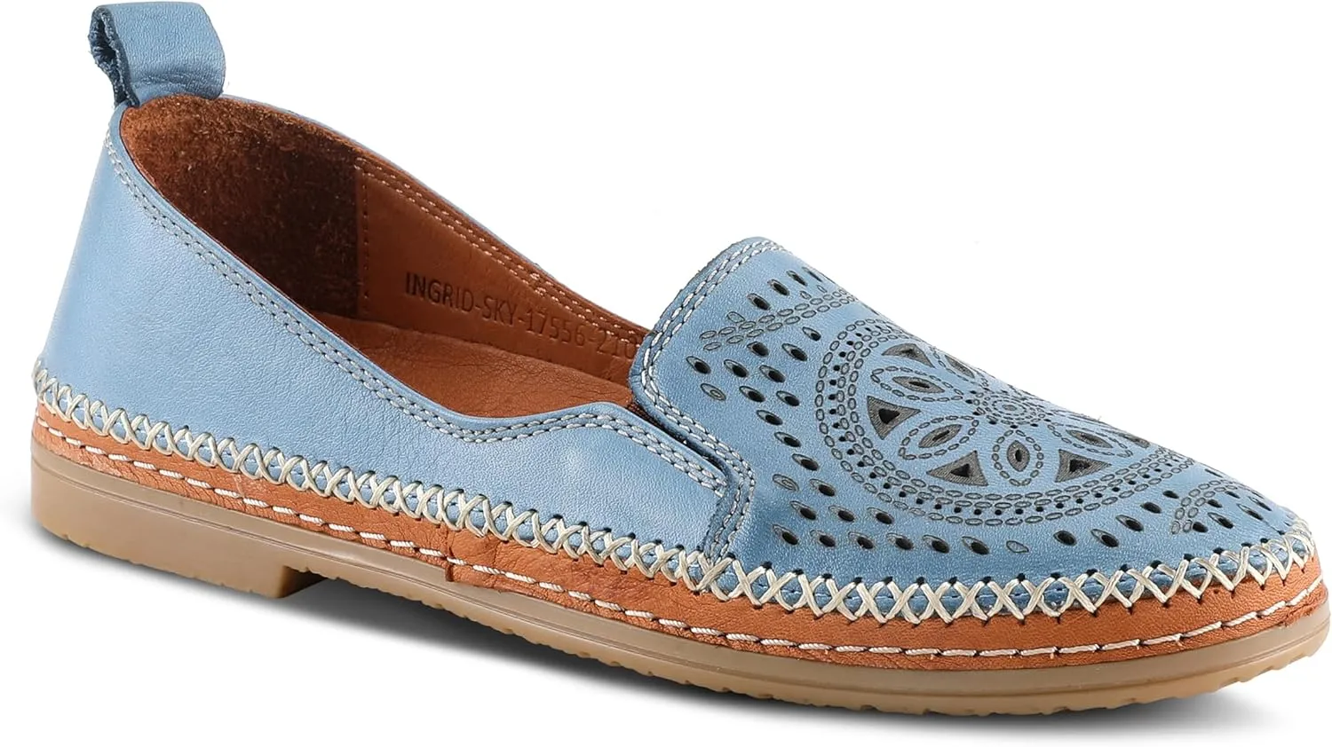 Spring Step Women's Ingrid Slip-On Premium Leather Loafers - Laser Cutout Design, Elastic Goring, Lightweight Flat Sole