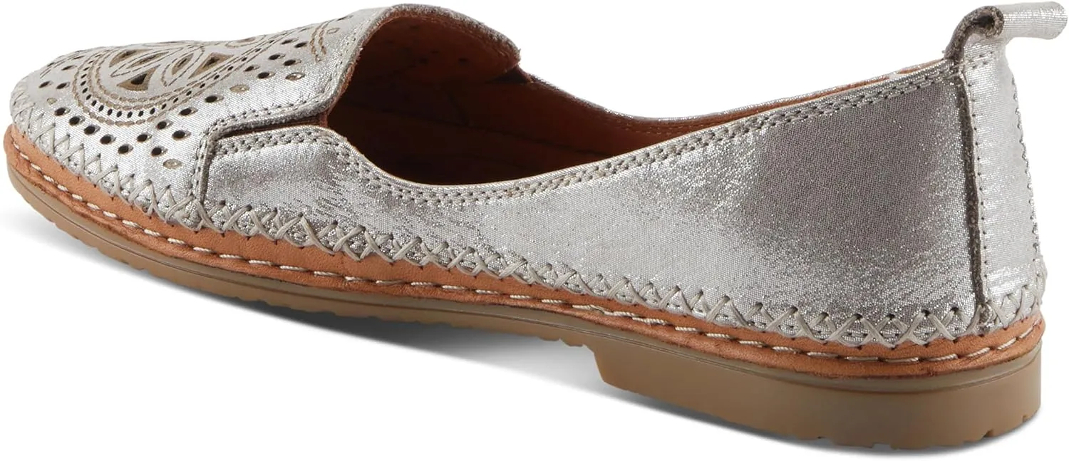 Spring Step Women's Ingrid Slip-On Premium Leather Loafers - Laser Cutout Design, Elastic Goring, Lightweight Flat Sole