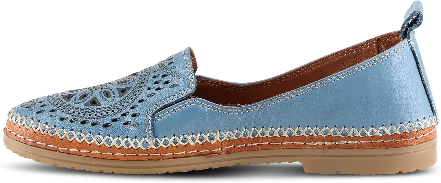 Spring Step Women's Ingrid Slip-On Premium Leather Loafers - Laser Cutout Design, Elastic Goring, Lightweight Flat Sole