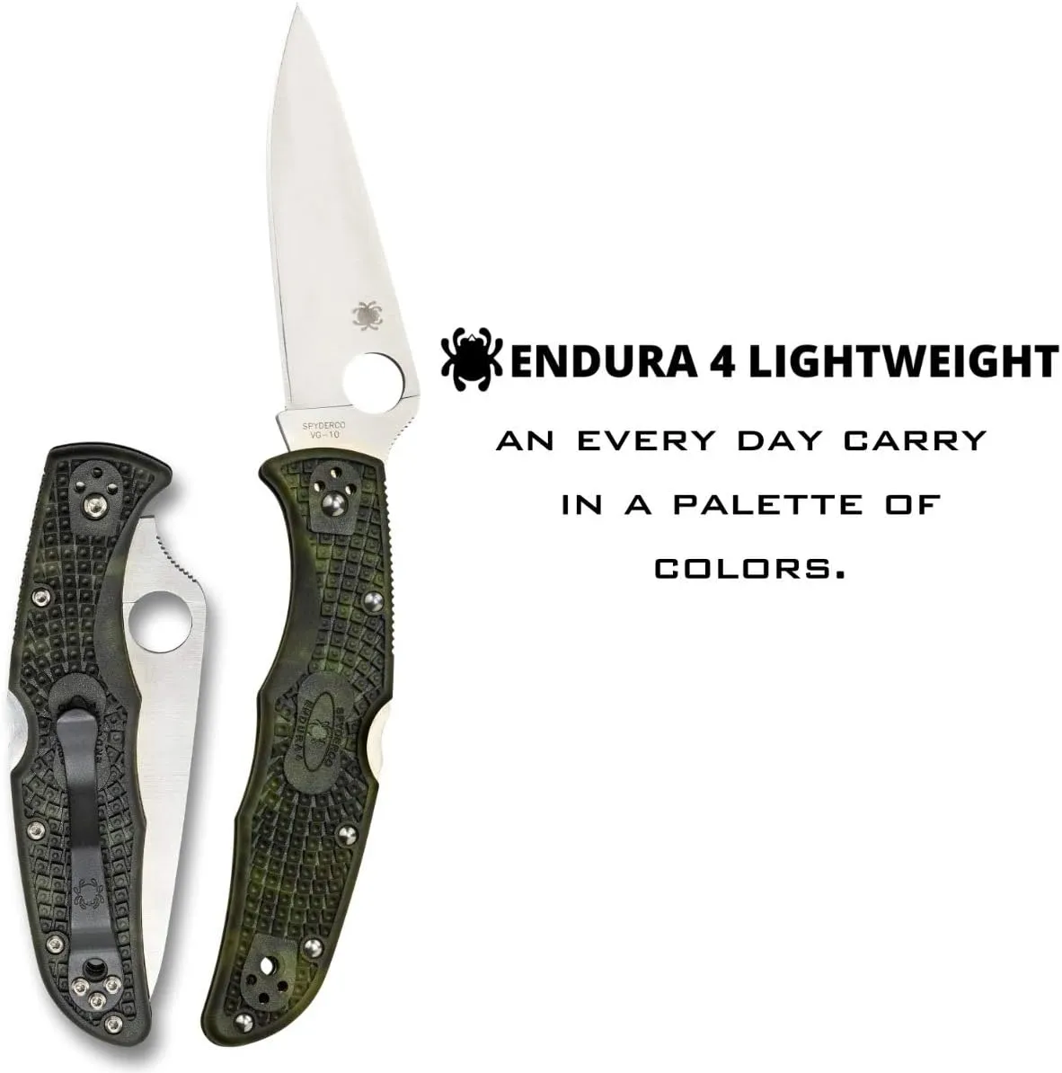 Spyderco Endura 4 Lightweight Signature Knife with 3.80" VG-10 Steel Blade and Zome Green FRN Handle - PlainEdge - C10ZFPGR