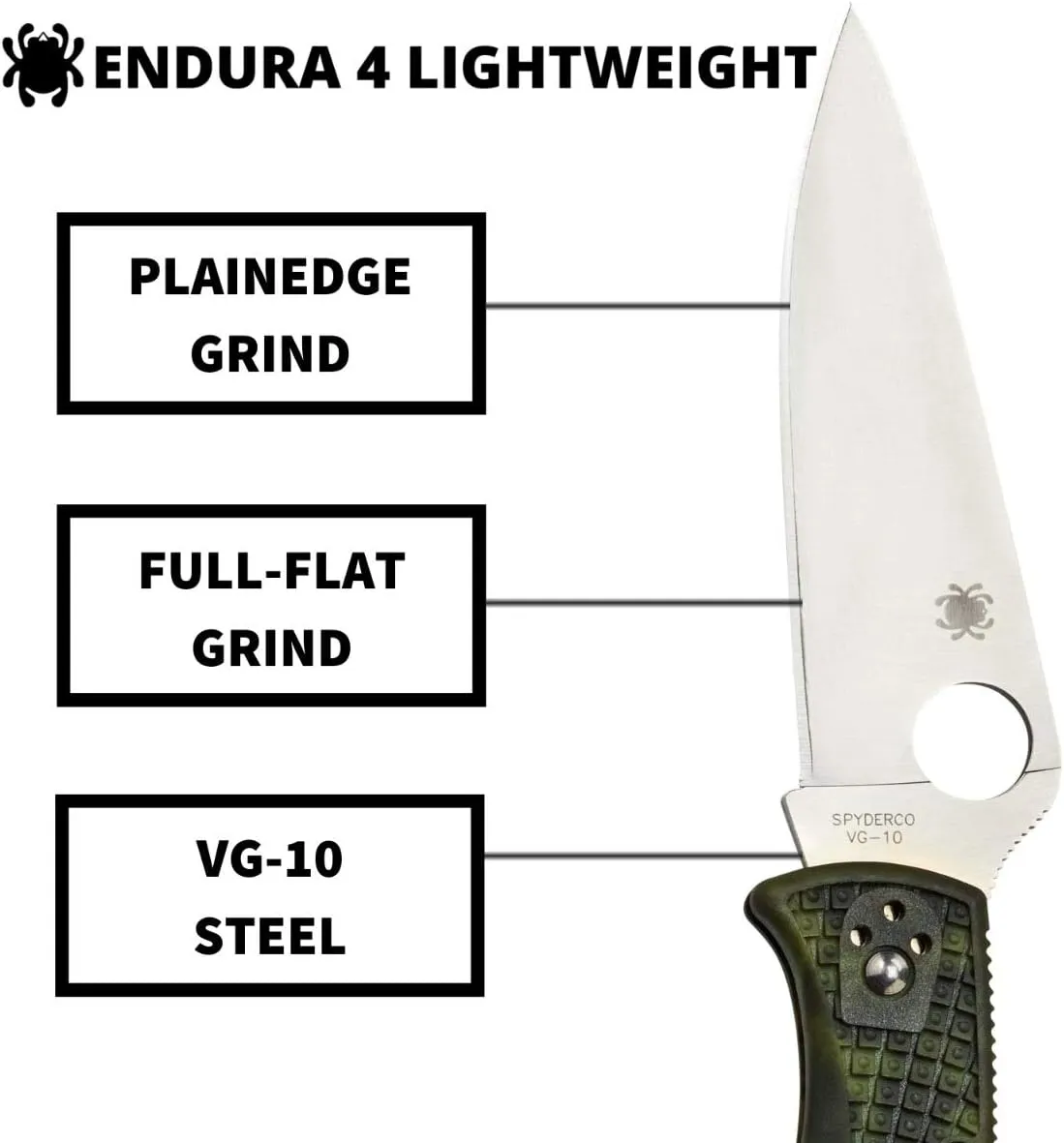 Spyderco Endura 4 Lightweight Signature Knife with 3.80" VG-10 Steel Blade and Zome Green FRN Handle - PlainEdge - C10ZFPGR
