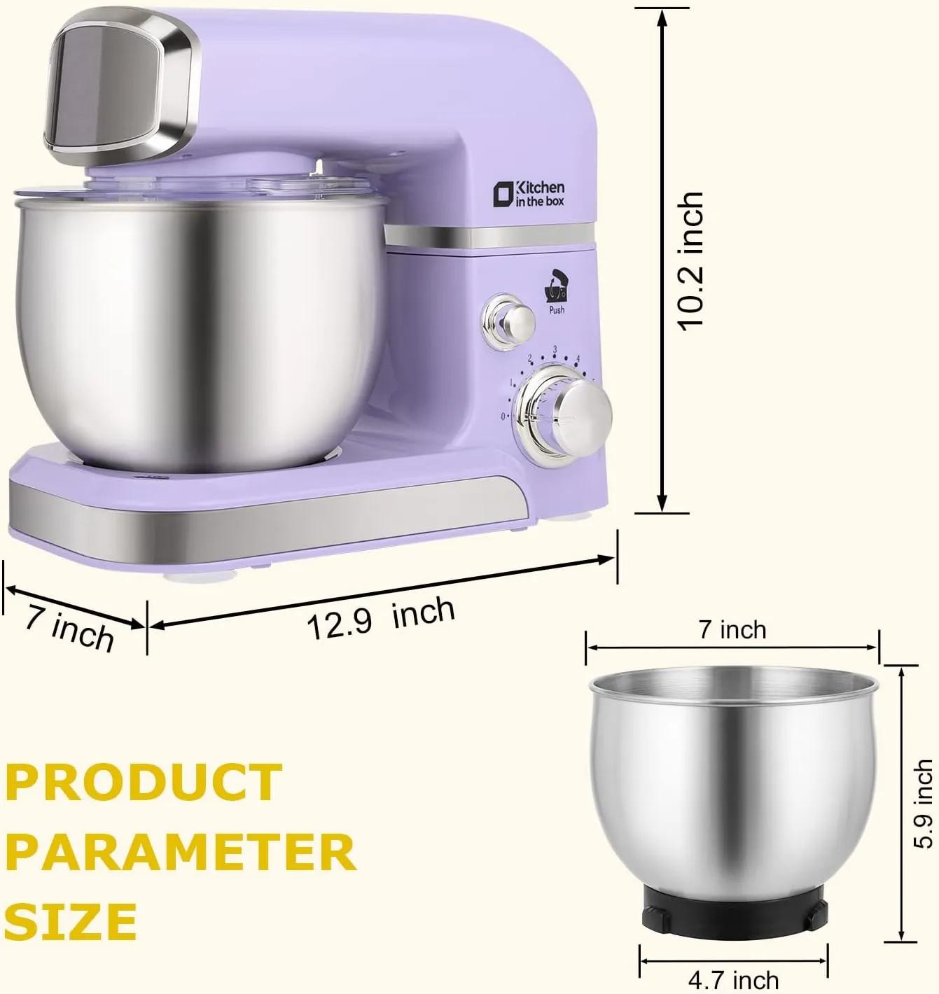 Stand Mixer, Kitchen in the box 3.2Qt Small Electric Food Mixer,6 Speeds Portable Lightweight Kitchen Mixer for Daily Use with Egg Whisk,Dough Hook,Flat Beater (Purple) (Renewed)