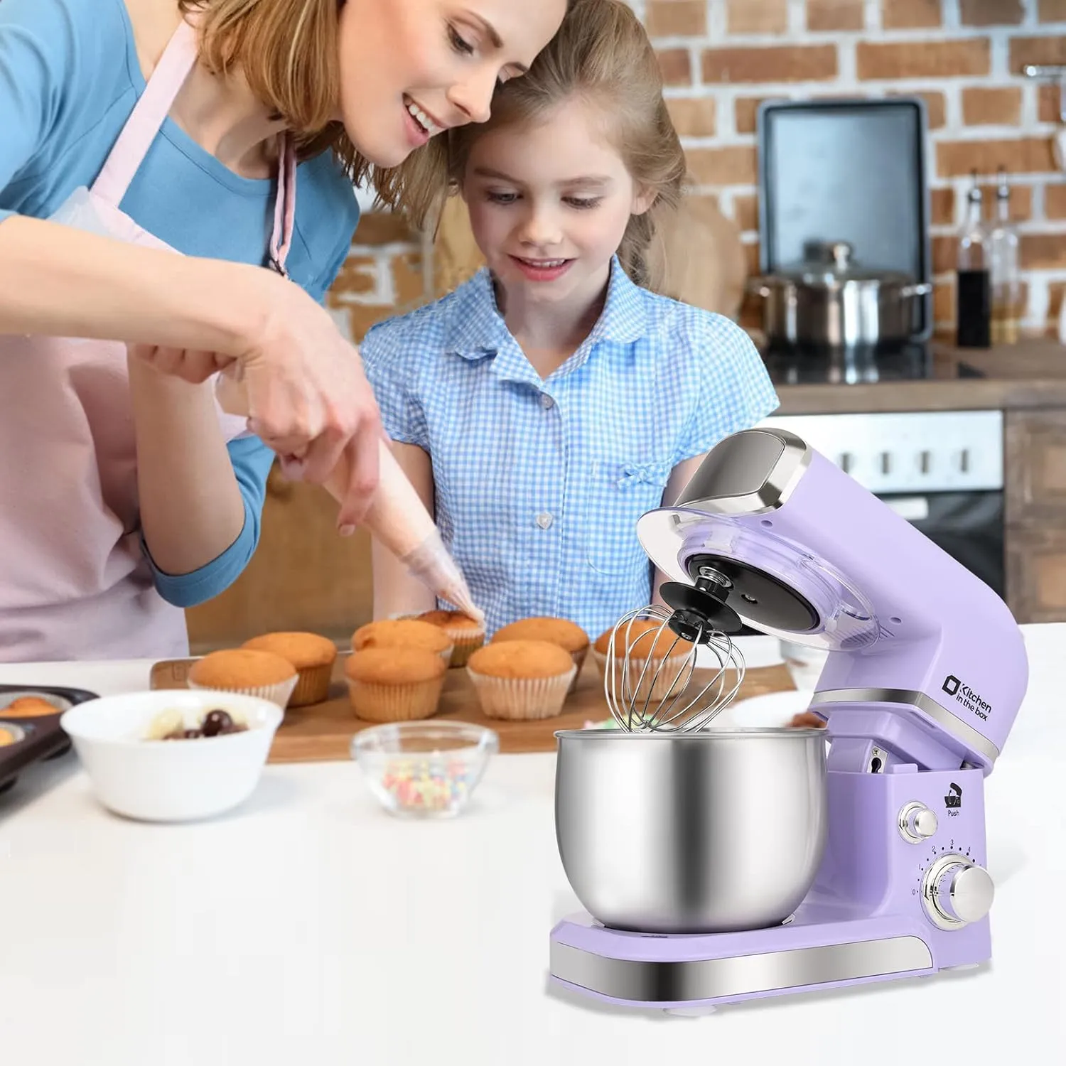 Stand Mixer, Kitchen in the box 3.2Qt Small Electric Food Mixer,6 Speeds Portable Lightweight Kitchen Mixer for Daily Use with Egg Whisk,Dough Hook,Flat Beater (Purple) (Renewed)