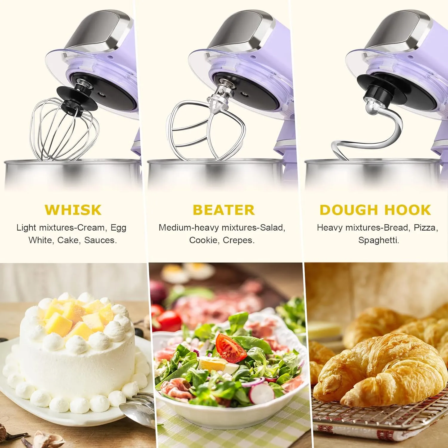 Stand Mixer, Kitchen in the box 3.2Qt Small Electric Food Mixer,6 Speeds Portable Lightweight Kitchen Mixer for Daily Use with Egg Whisk,Dough Hook,Flat Beater (Purple) (Renewed)