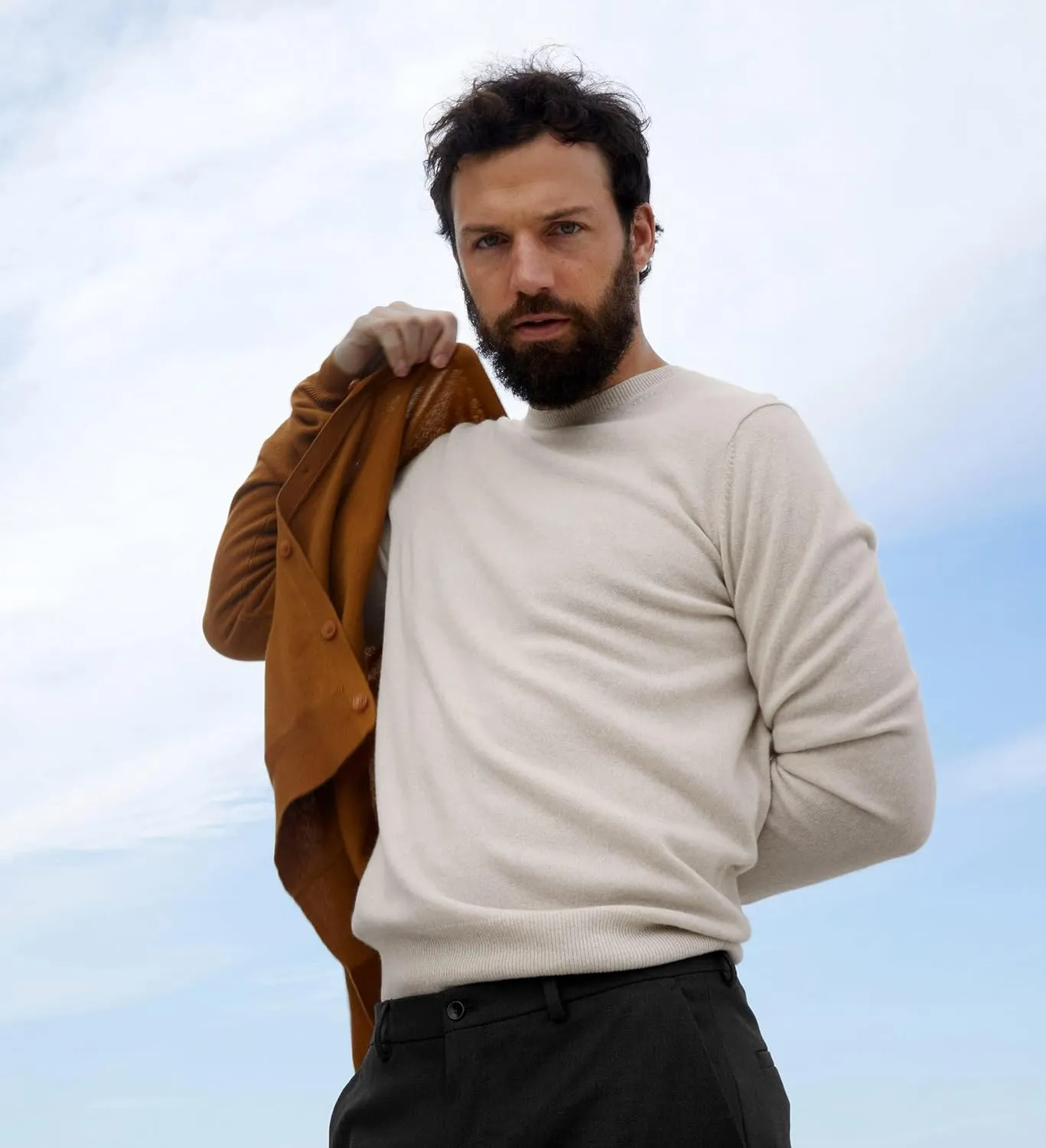 State Cashmere Men's Essential Crewneck Sweater 100% Pure Cashmere Classic Long Sleeve Pullover