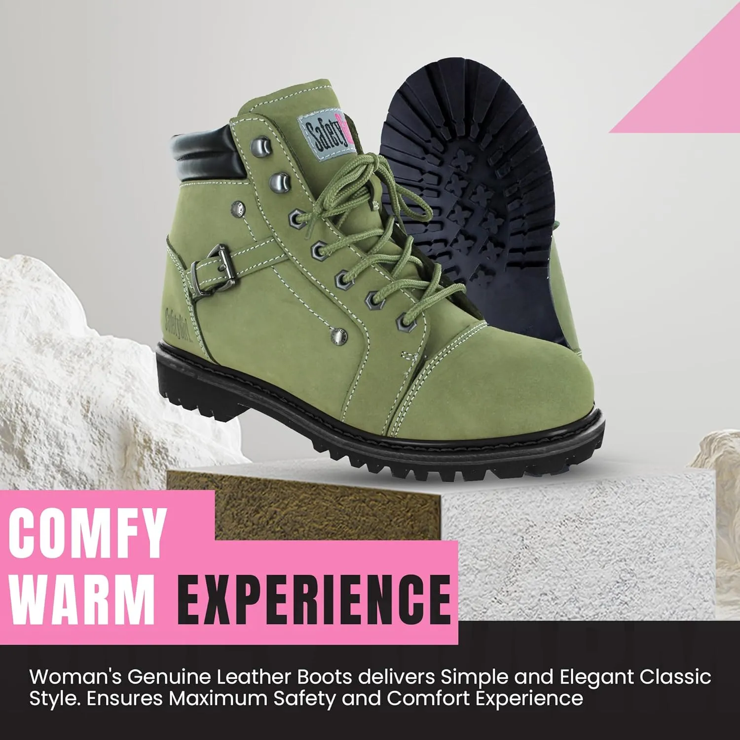 Steel Toe Boots for Women - Moss - 9M | Waterproof Women's Fusion Work Boots | Leather Work Boots | Rugged Goodyear Welt Construction | Oil Resistant Outsoles & Cushioned Insoles