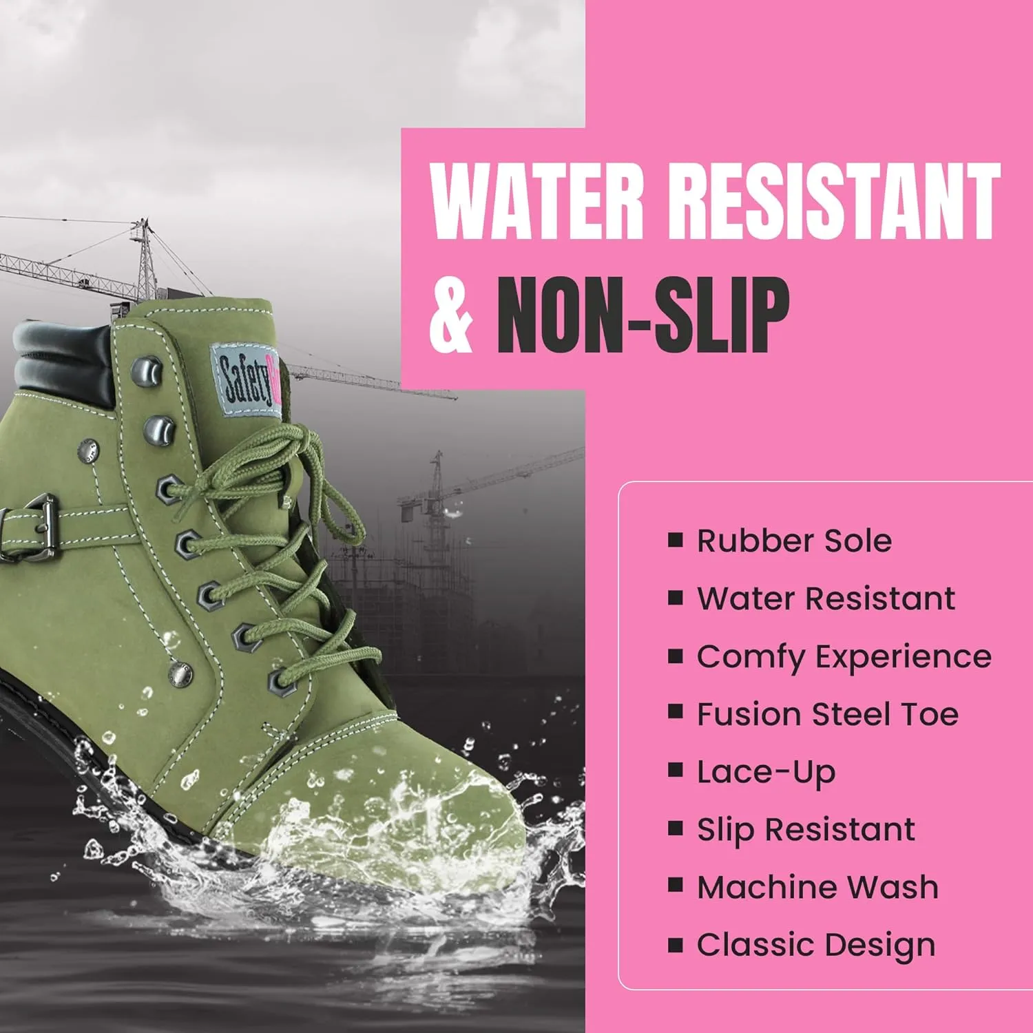 Steel Toe Boots for Women - Moss - 9M | Waterproof Women's Fusion Work Boots | Leather Work Boots | Rugged Goodyear Welt Construction | Oil Resistant Outsoles & Cushioned Insoles
