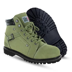 Steel Toe Boots for Women - Moss - 9M | Waterproof Women's Fusion Work Boots | Leather Work Boots | Rugged Goodyear Welt Construction | Oil Resistant Outsoles & Cushioned Insoles