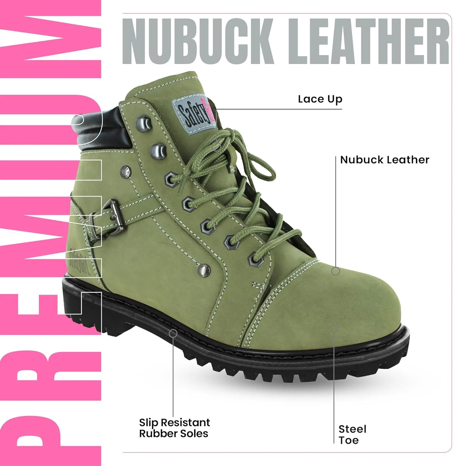 Steel Toe Boots for Women - Moss - 9M | Waterproof Women's Fusion Work Boots | Leather Work Boots | Rugged Goodyear Welt Construction | Oil Resistant Outsoles & Cushioned Insoles