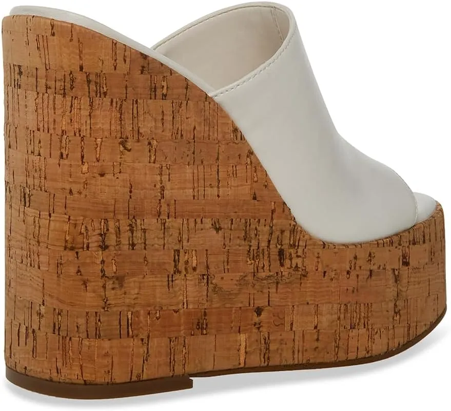 Steve Madden Joanne Clear Slip On High Platform Open Toe Wedge Heeled Sandals