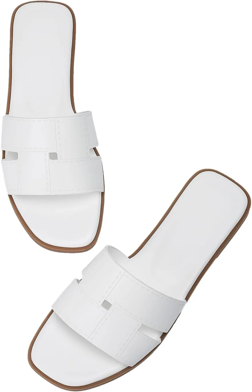 Stratuxx Kaze Women's Flat Sandals Fashion Slip on Open Toe Slides for Women Summer Dressy Size 5-11
