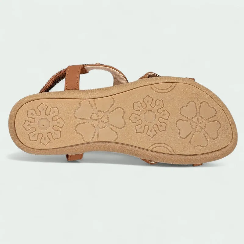 Strazoro | Women's Flat Boho Sandals Beaded Detail Elastic Back Strap