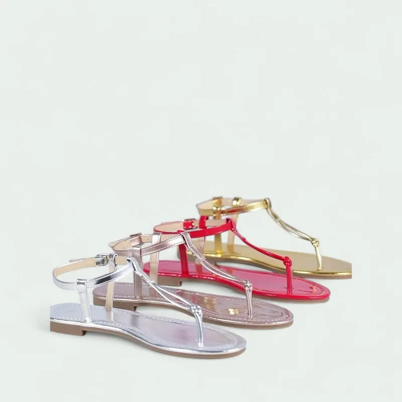 Strazoro | Women's Flat Toe-Post Sandals with Cushioned Sole & Ankle Strap | Lightweight Summer Comfort