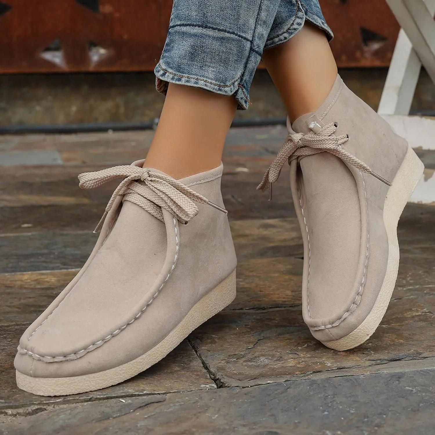 Suede Chukka Boots Women Casual Moccasin Boots Wallabee Boot Shoes Comfort Lightweight Desert Boots Kickers Shoes
