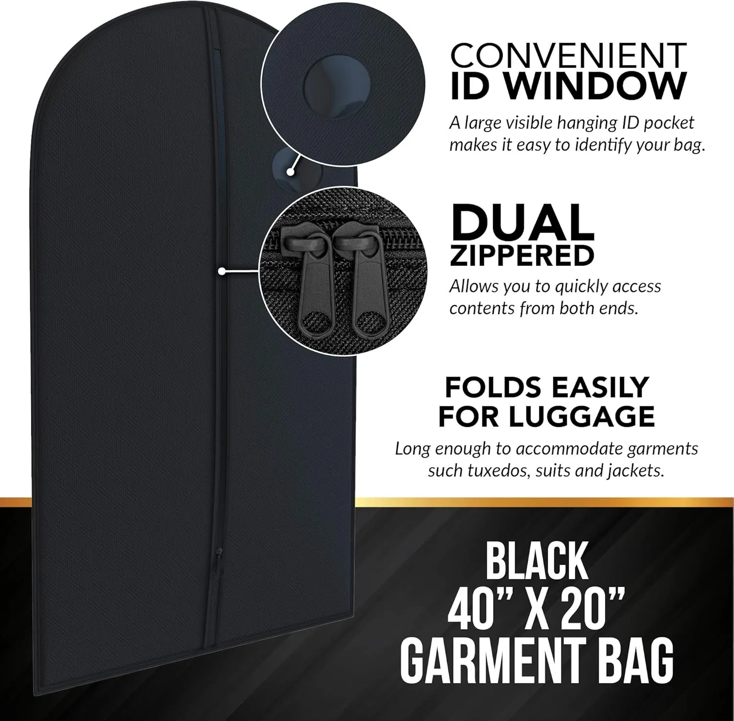 Suit Garment Travel Bags -Lightweight -40" x 24" -Men's Collection by Your Bags (Black)