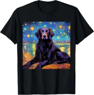 Surreal Starry Night Flat-Coated Retriever Dog T-Shirt