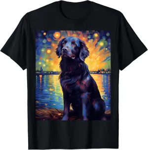 Surreal Starry Night Flat-Coated Retriever Dog T-Shirt
