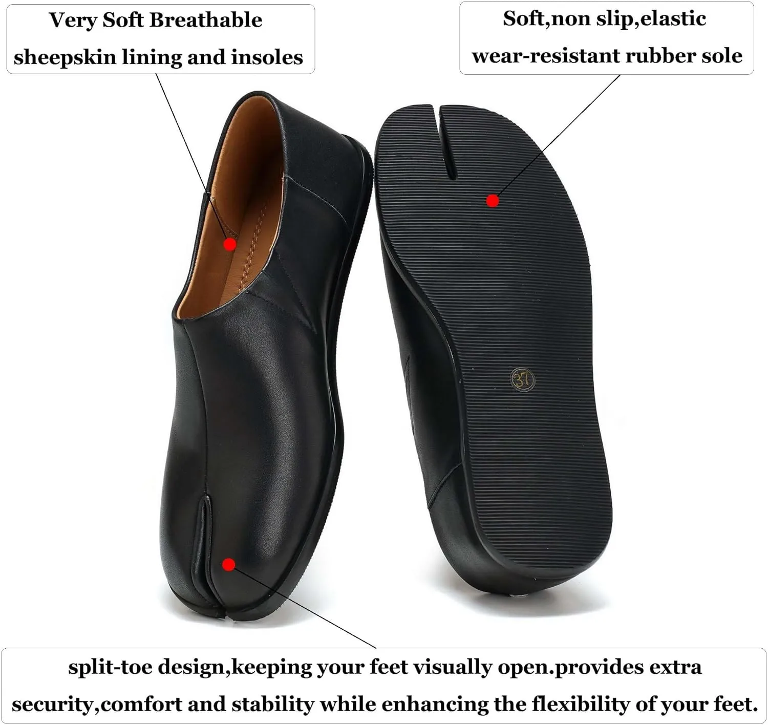 Tabi Shoes Women Flats Leather Slip on Walking Wide Split Toe Babouche Barefoot Moccasins Slipper