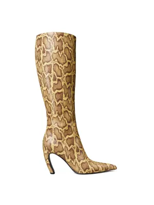 Tall snake-embossed leather boots