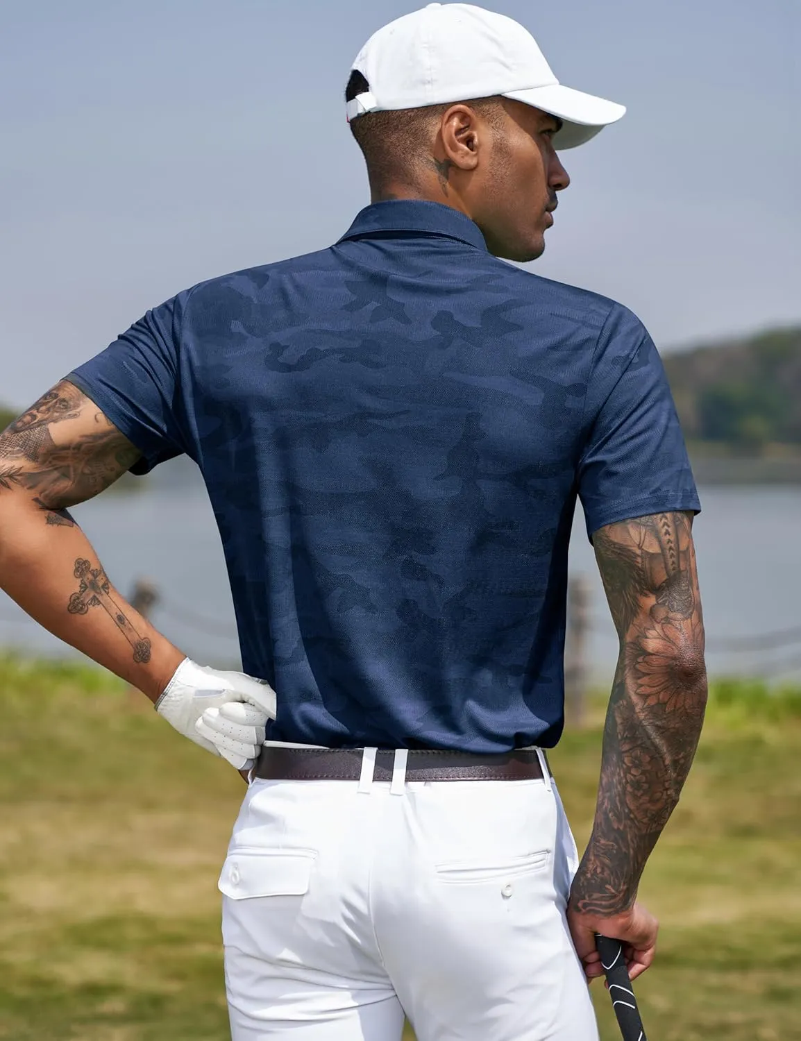 TAPULCO Mens Quick Dry Polo Shirts Camouflage Pattern Performance Athletic Lightweight Breathable Casual Golf Tshirts