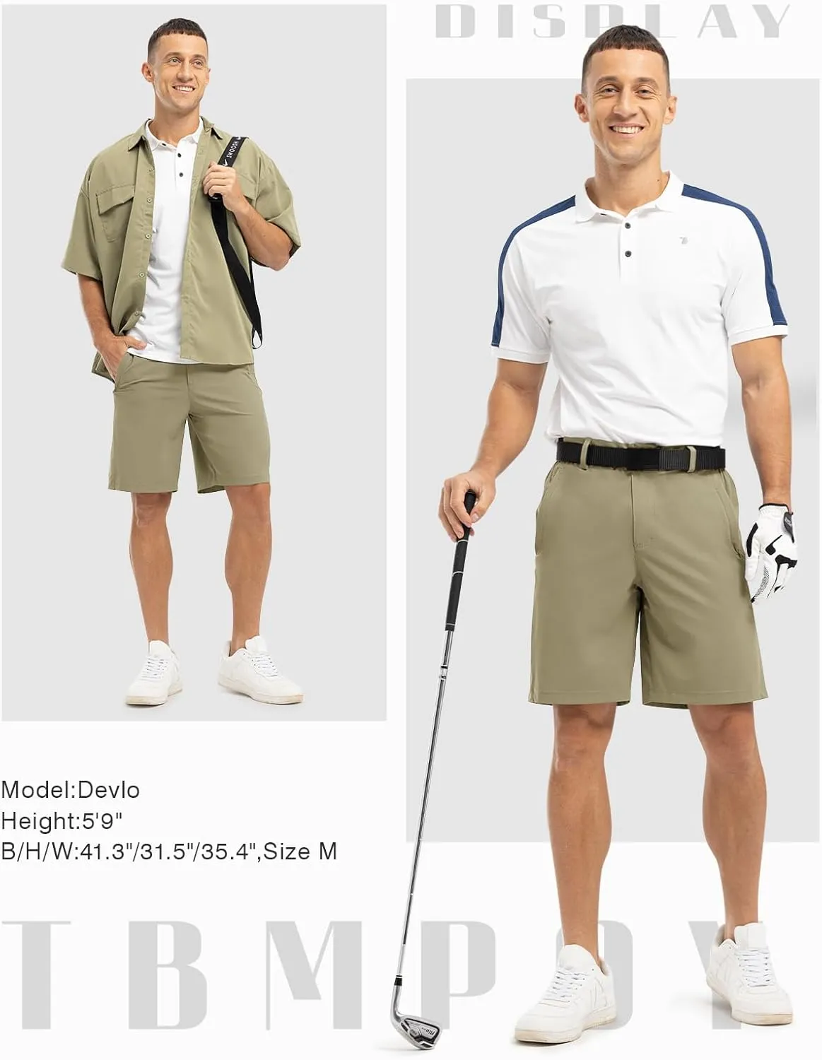 TBMPOY Men's 9" Golf Shorts Quick Dry Casual Shorts Dress Shorts Flat Front Stretch Lightweight for Work Business Travel