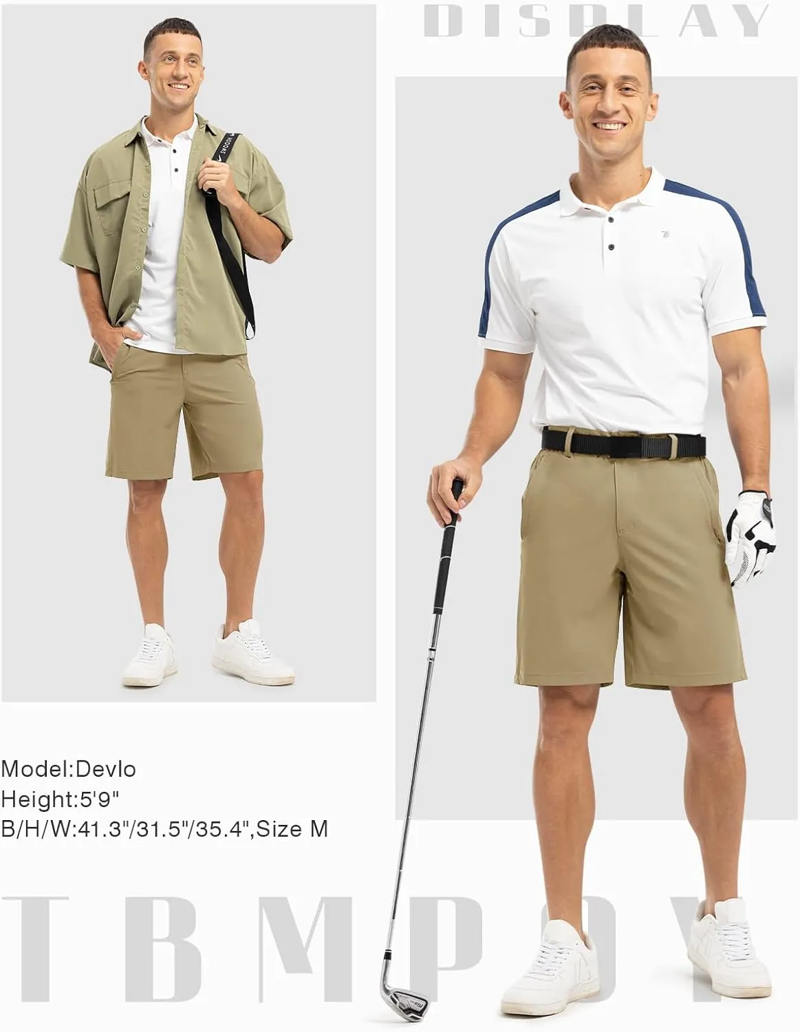 TBMPOY Men's 9" Golf Shorts Quick Dry Casual Shorts Dress Shorts Flat Front Stretch Lightweight for Work Business Travel