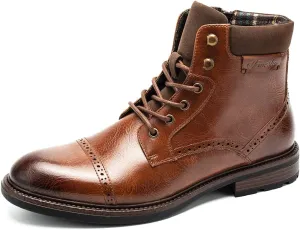 Temeshu Men's Oxford Ankle Boots Lace-Up Side Zip Fashion Casual Dress Boot Cap Toe Motorcycle Boots MS06