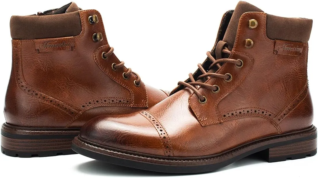Temeshu Men's Oxford Ankle Boots Lace-Up Side Zip Fashion Casual Dress Boot Cap Toe Motorcycle Boots MS06