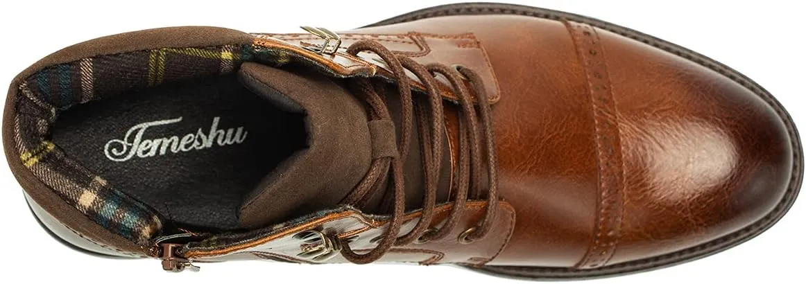 Temeshu Men's Oxford Ankle Boots Lace-Up Side Zip Fashion Casual Dress Boot Cap Toe Motorcycle Boots MS06