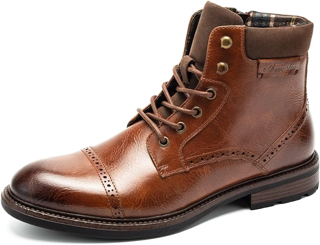 Temeshu Men's Oxford Ankle Boots Lace-Up Side Zip Fashion Casual Dress Boot Cap Toe Motorcycle Boots MS06