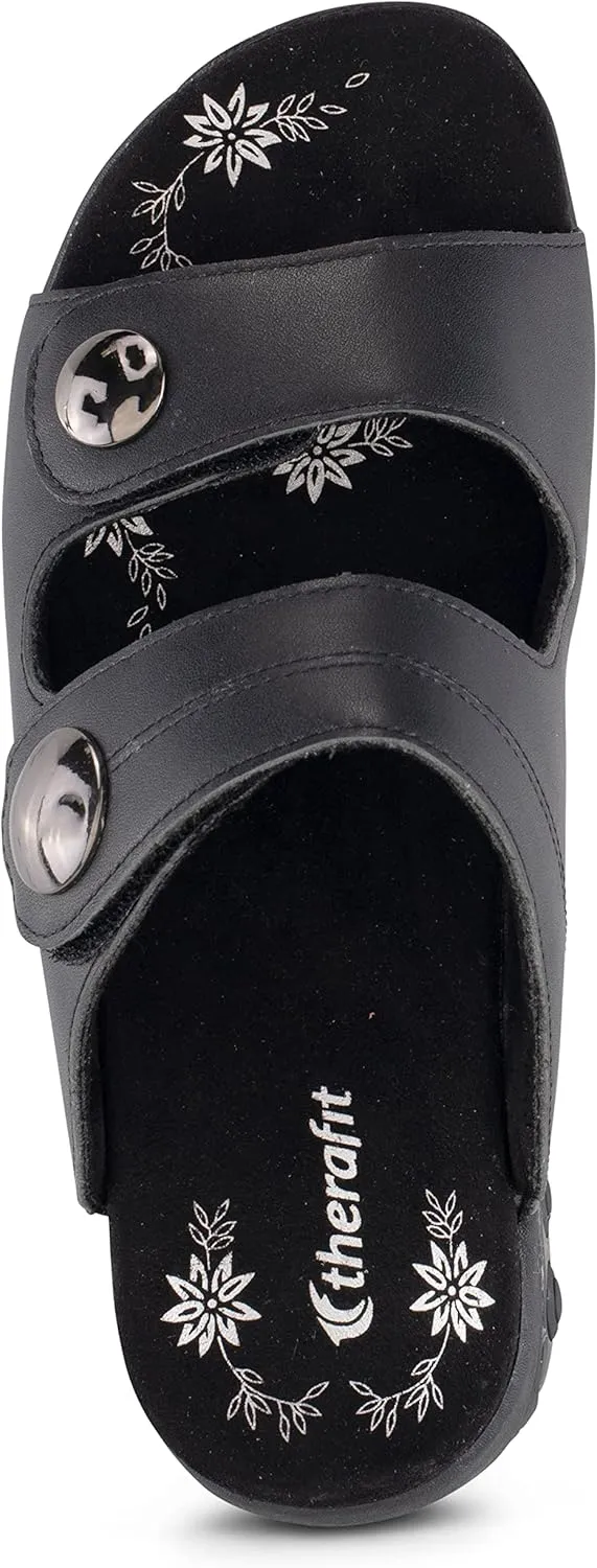 Therafit Eva Women's Leather Adjustable Strap Slip On Sandal - Special Edition - for Plantar Fasciitis/Foot Pain