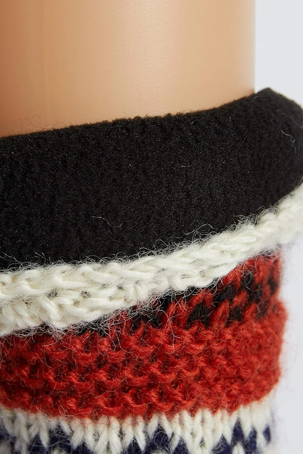 Tibetan Socks Hand Knit Wool Fleece Lined Long Slipper Socks with Non Slip Soles