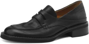 TinaCus Women's Genuine Leather Round Toe Classic Soft Chunky Heel Handmade Loafers Shoes