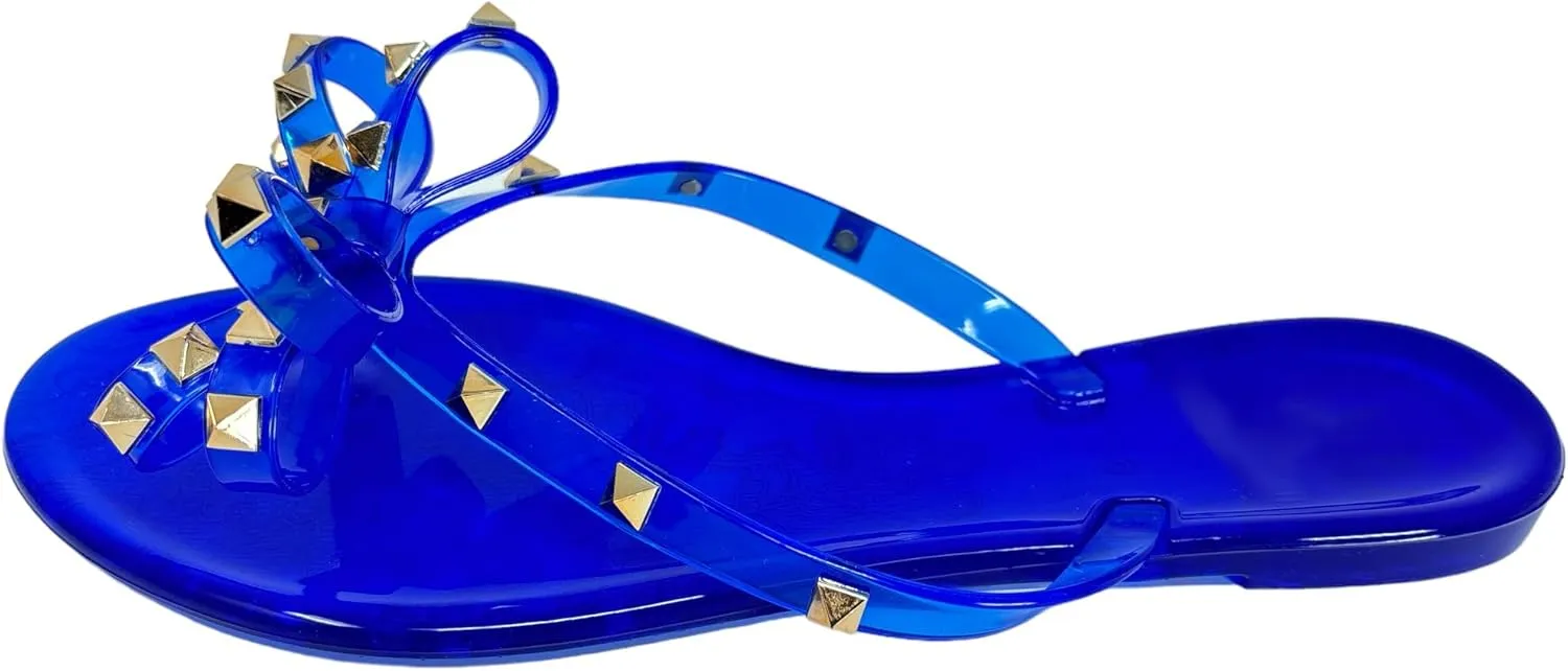 TOP Moda Womens Studded Jelly Flip Flops Sandals with Bow