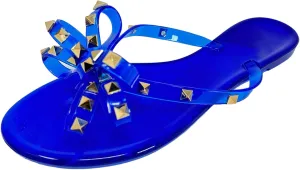 TOP Moda Womens Studded Jelly Flip Flops Sandals with Bow