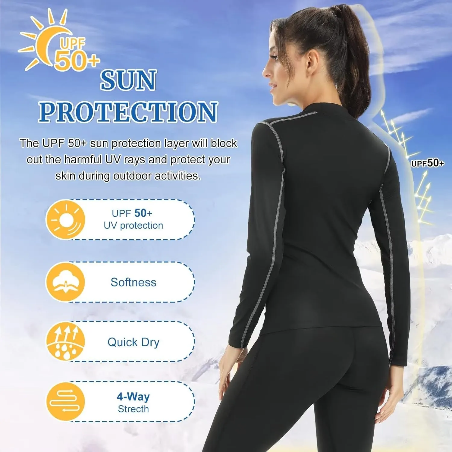 Turtleneck Base Layer for Skiing Hiking Women Cold Weather Fleece Thermal Shirt for Workout Running High Wicking