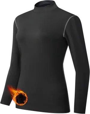 Turtleneck Base Layer for Skiing Hiking Women Cold Weather Fleece Thermal Shirt for Workout Running High Wicking