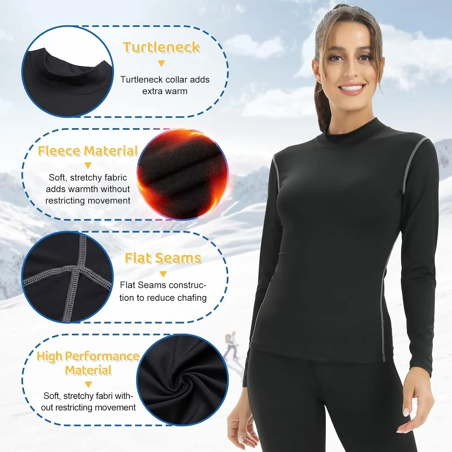 Turtleneck Base Layer for Skiing Hiking Women Cold Weather Fleece Thermal Shirt for Workout Running High Wicking