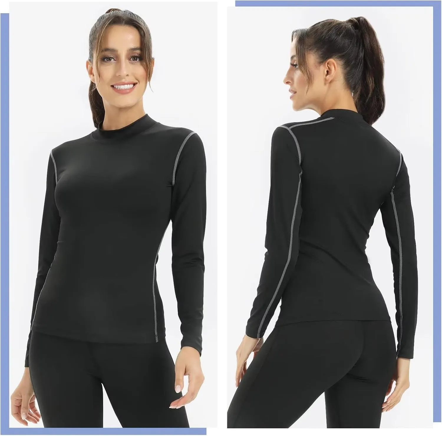 Turtleneck Base Layer for Skiing Hiking Women Cold Weather Fleece Thermal Shirt for Workout Running High Wicking
