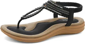 UBFEN Womens Bohemian Flat Sandals With Back Strap Summer Beach Comfortable Bling