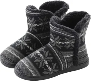 Unisex Knit Plush Slipper Boots Indoor Outdoor Thermal Ankle Bootie for Mens Women Foot Warmer Shoes Cotton Fleece Lining Winter Slipper Anti-Slip Sole Booties
