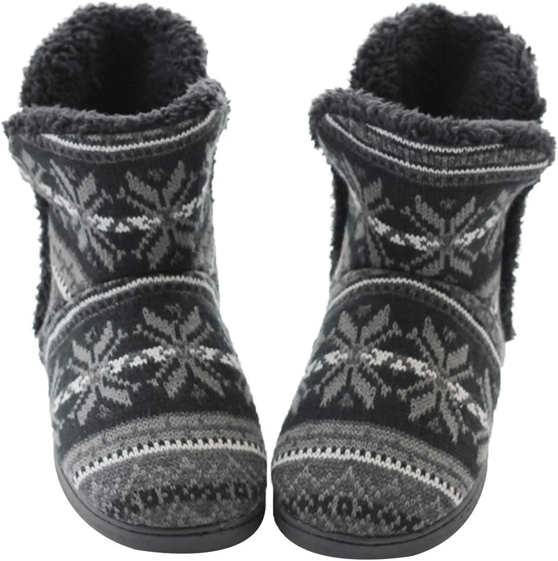 Unisex Knit Plush Slipper Boots Indoor Outdoor Thermal Ankle Bootie for Mens Women Foot Warmer Shoes Cotton Fleece Lining Winter Slipper Anti-Slip Sole Booties